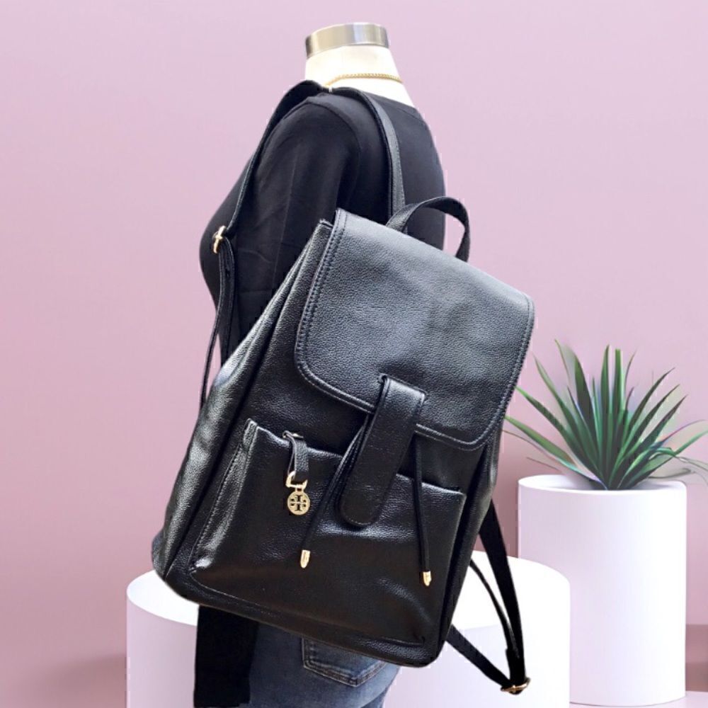 BACKPACK BLACK PEBBLE LEATHER SCHOOL WORK OFFICE TRAVEL